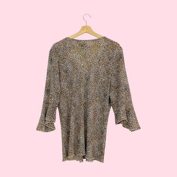 Leopard Print Bell Sleeve Blouse (3XL)