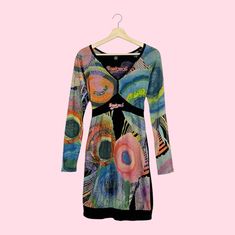 DESIGUAL PRINTED TIE BACK DRESS (S/M)