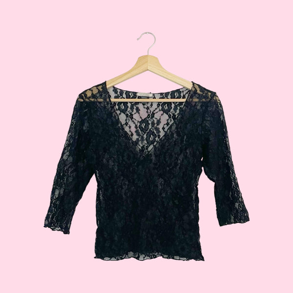 Black Lace 3/4 Sleeve Top (S/M)