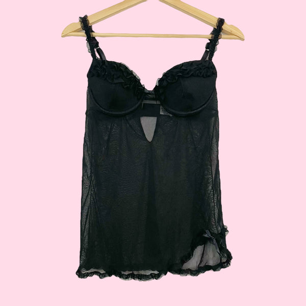 RAMPAGE BLACK RUFFLE MESH BABYDOLL (M)