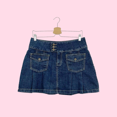 DARK DENIM PLEATED MINI SKIRT (11/12)