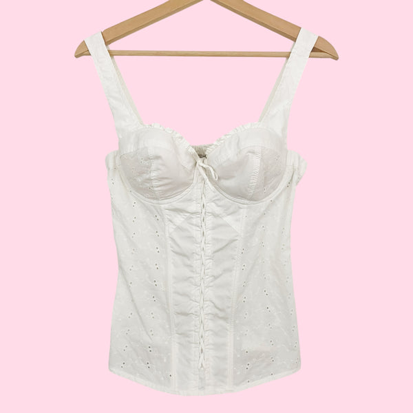 GUESS WHITE EYELET CORSET TOP (S)