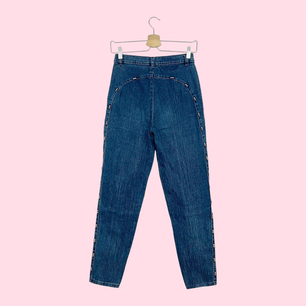 80S STRETCH DENIM JEANS W/ BEADED DETAIL (S)