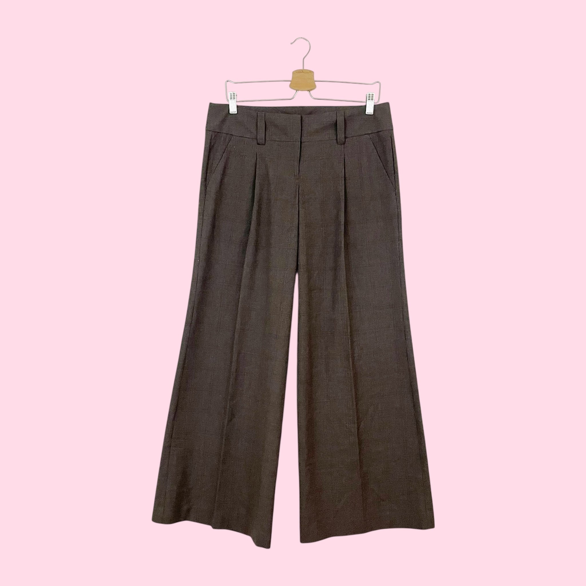 BROWN PLAID PLEATED LOW RISE WIDE LEG PANTS (8)