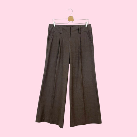 BROWN PLAID PLEATED LOW RISE WIDE LEG PANTS (8)