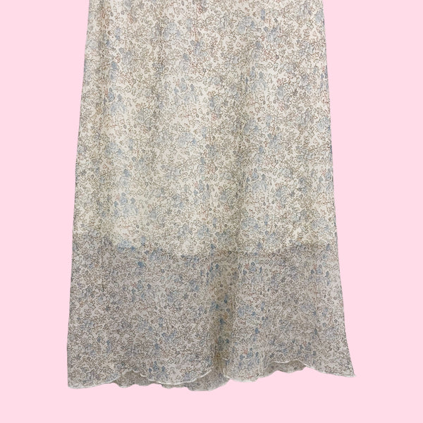 CREAM + BLUE FLORAL MILKMAID MIDI DRESS (M)