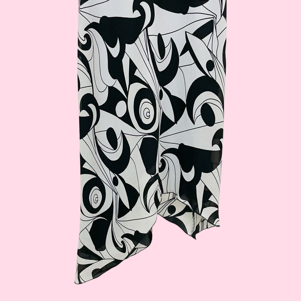 BLACK & WHITE PSYCHEDELIC MIDI DRESS (S/M)