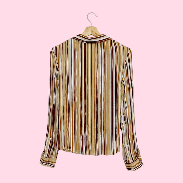 BROWN VERTICAL STRIPED PLEATED BLOUSE (S)