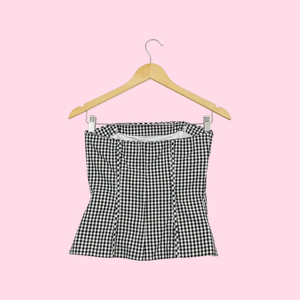 BLACK + WHITE GINGHAM CORSET TOP (XS)