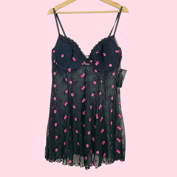 EMBROIDERED FLORAL MESH BABYDOLL (3X)