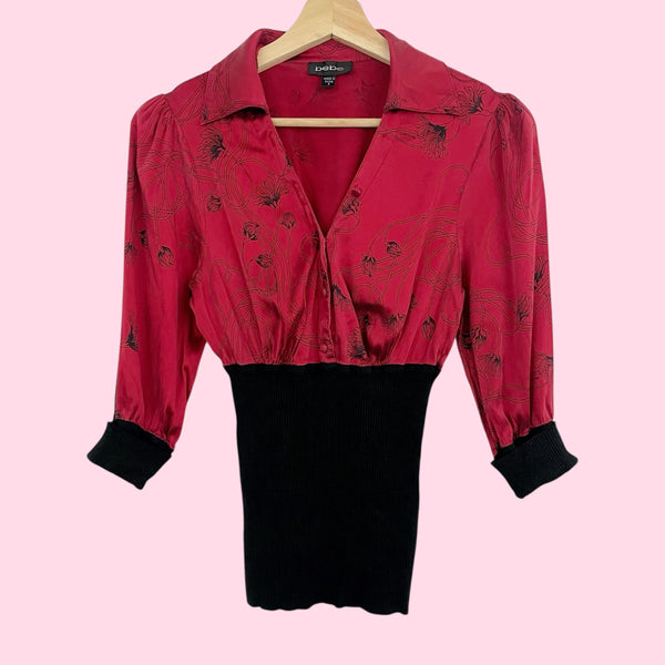 BEBE PRINTED SILK BLOUSE (S)