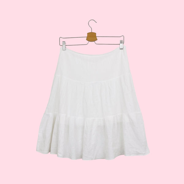 WHITE TIERED MIDI SKIRT (L)