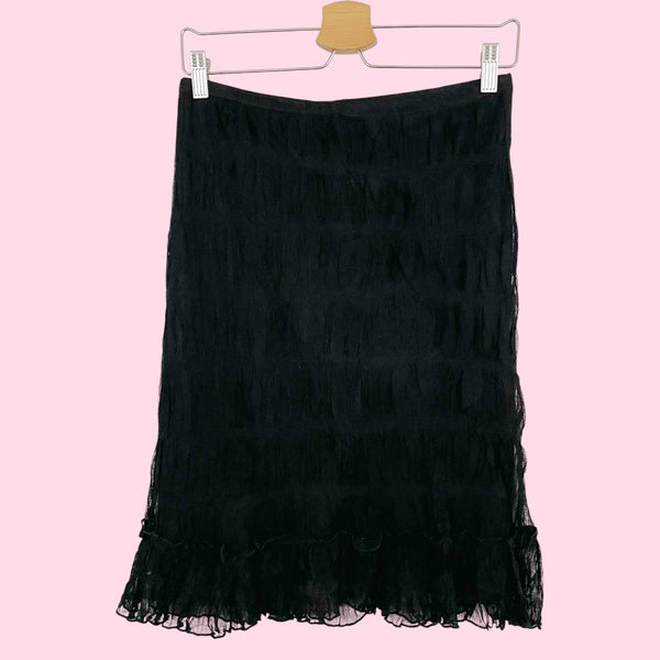 BLACK WRINKLED MESH MIDI SKIRT (S/M)