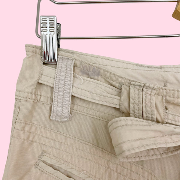 BEIGE STRAPPY CARGO CAPRI PANTS (S)