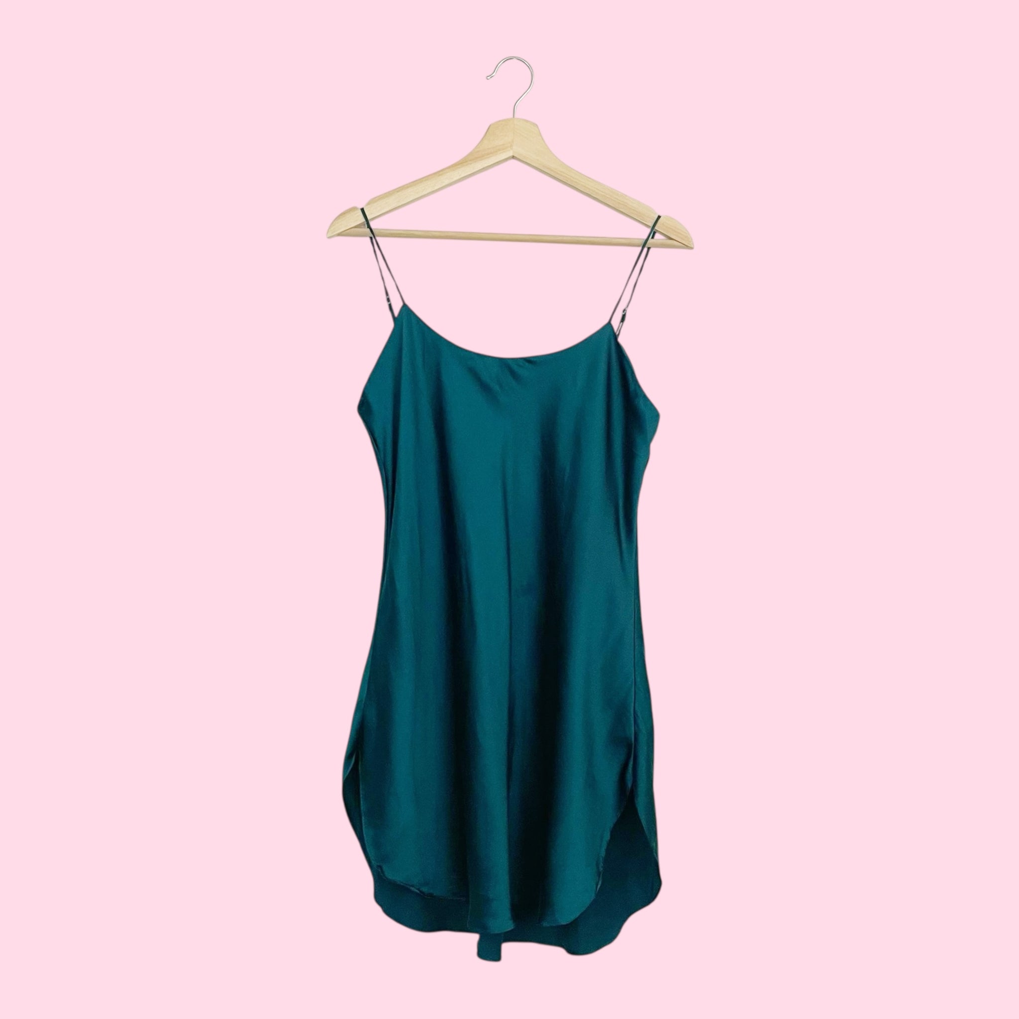 90S VICTORIA'S SECRET DARK GREEN SILK SLIP (M)