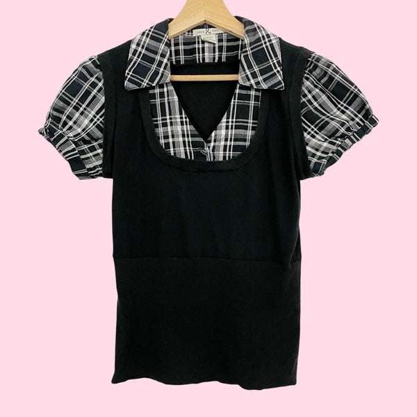 Y2K PLAID OFFICE SIREN TOP (M)