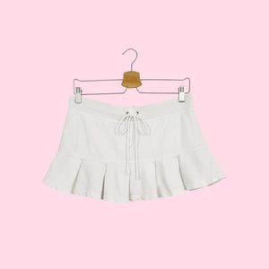 Y2K WHITE COTTON PLEATED MINI SKORT (M)