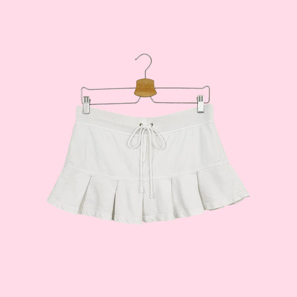 Y2K WHITE COTTON PLEATED MINI SKORT (M)