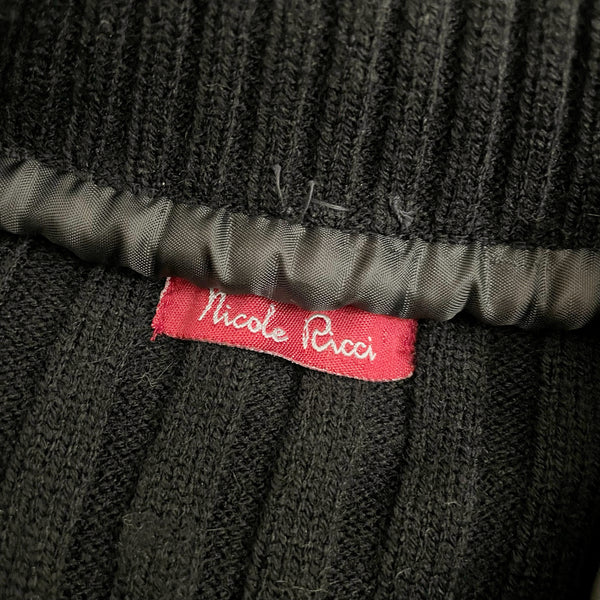 BLACK FUR PANEL KNIT CARDIGAN JACKET (M)