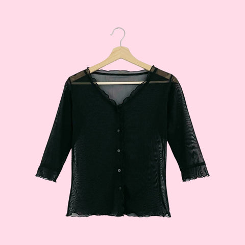 MORGAN DE TOI BLACK MESH BUTTON UP TOP (S/M)