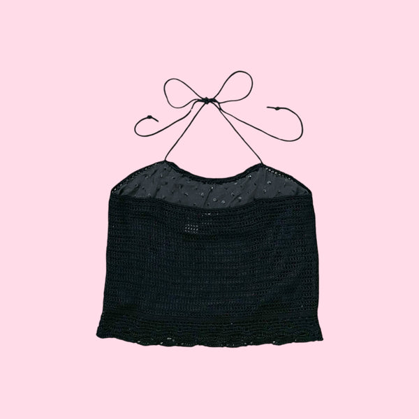 BLACK CROCHET HALTER TOP (L)