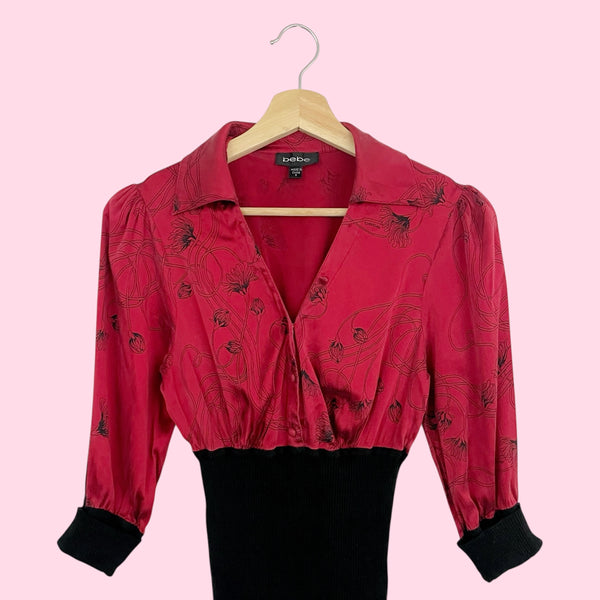 BEBE PRINTED SILK BLOUSE (S)