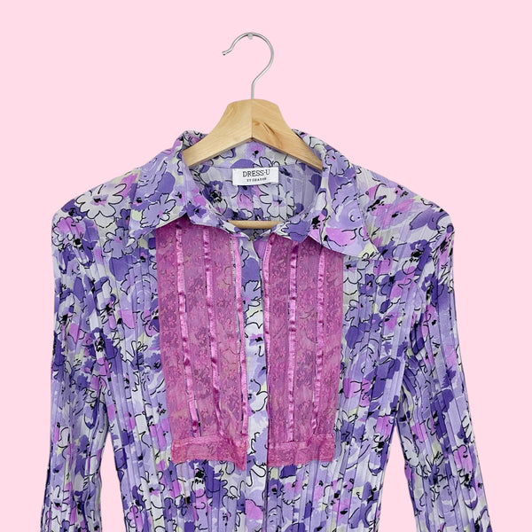 LAVENDER FLORAL PLEATED BLOUSE (S/M)