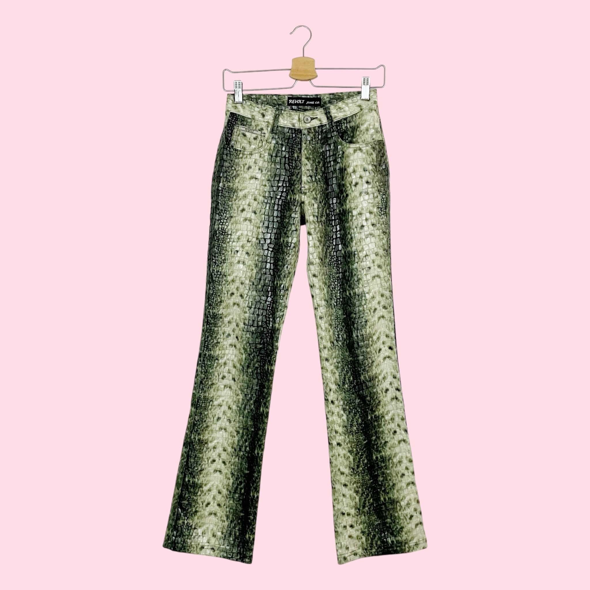 GREEN REPTILE EMBOSSED BOOTCUT PANTS (4)