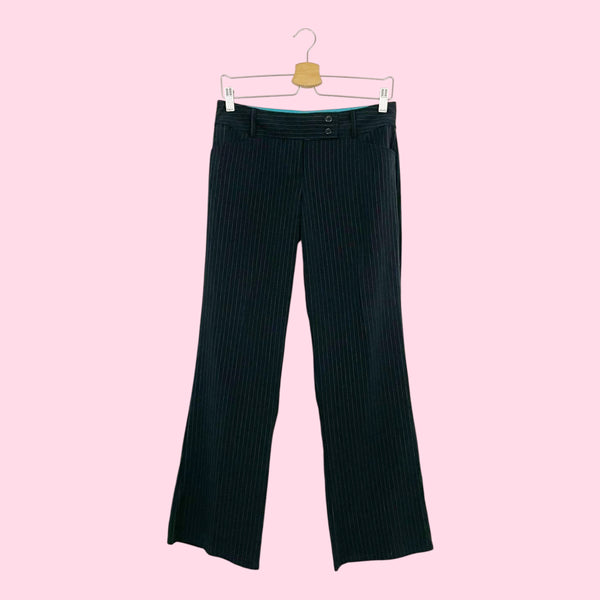 Y2K BLACK + AQUA PINSTRIPE LOW RISE PANTS (7)