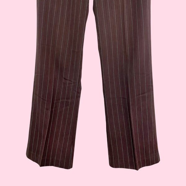 Y2K BROWN PINSTRIPE LOW RISE OFFICE PANTS (4)