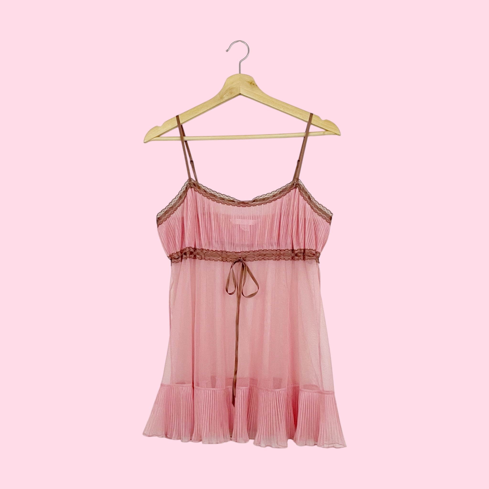 VICTORIA'S SECRET PINK + BROWN PLEATED MESH BABYDOLL (M)