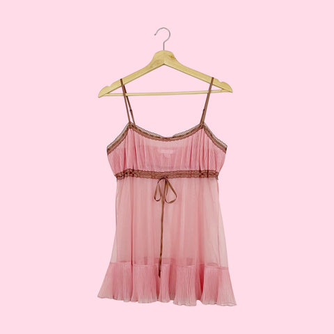 VICTORIA'S SECRET PINK + BROWN PLEATED MESH BABYDOLL (M)