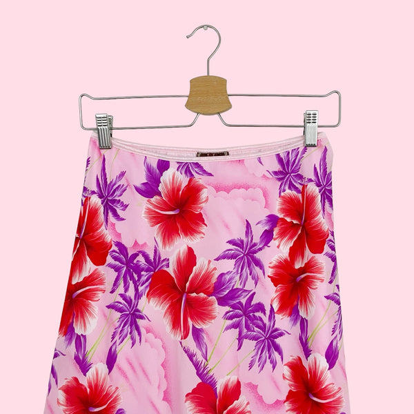 HAWAIIAN FLORAL MIDI SKIRT (L)