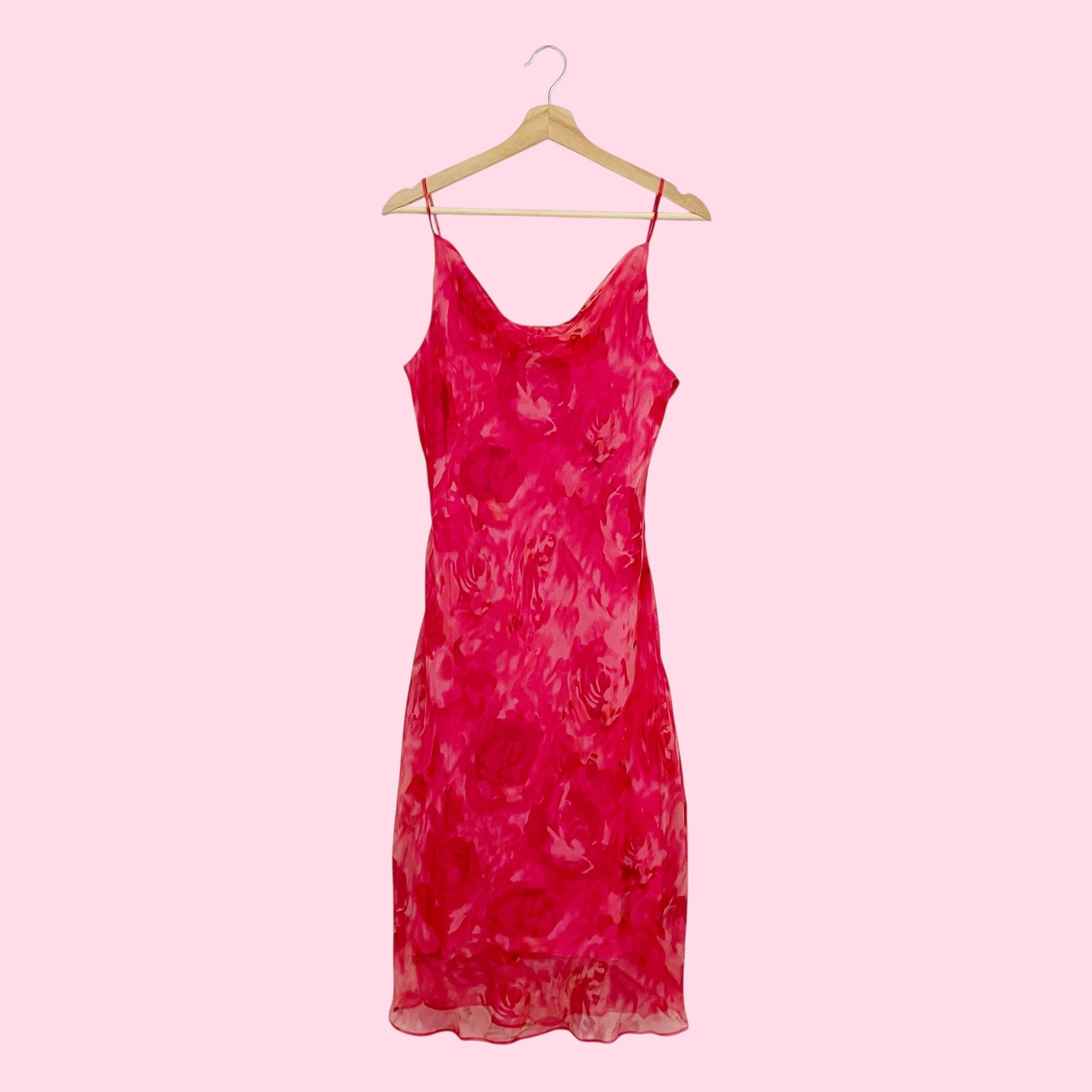 PINK FLORAL COWL NECK MIDI DRESS (M)