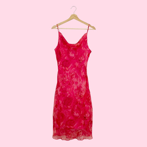 PINK FLORAL COWL NECK MIDI DRESS (M)