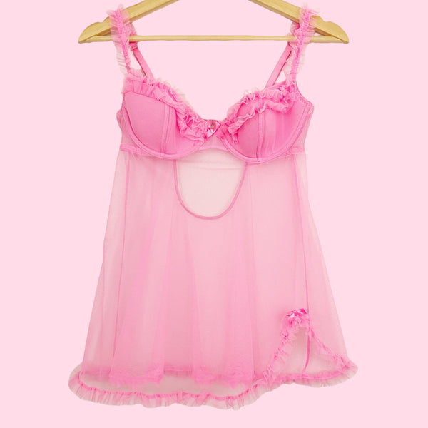 VICTORIA'S SECRET BUBBLEGUM MESH BABYDOLL (34C)