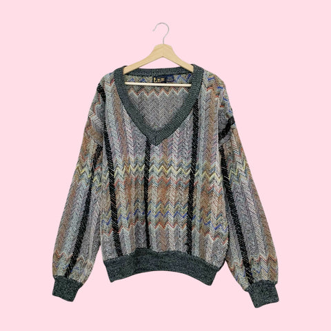 MULTICOLOR CHEVRON KNIT SWEATER (XL)