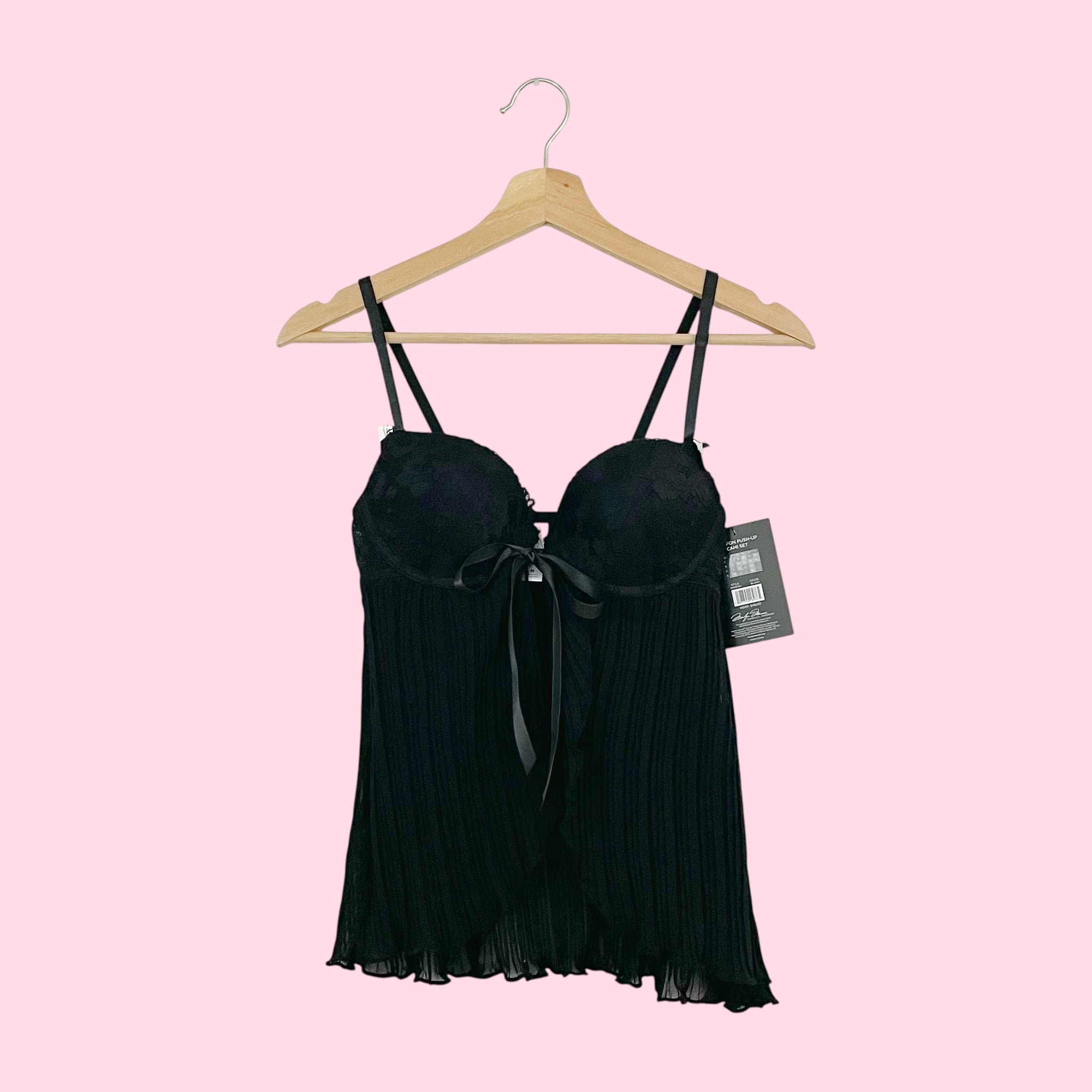 BLACK PLEATED PUSH UP OPEN FRONT TOP (S)