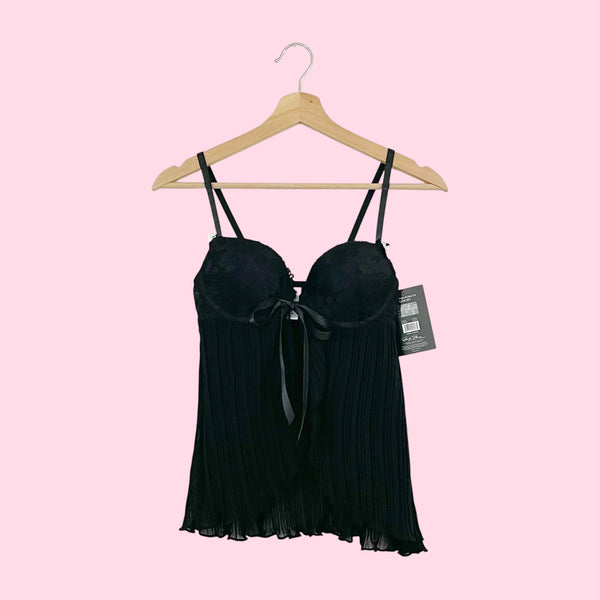 BLACK PLEATED PUSH UP OPEN FRONT TOP (S)