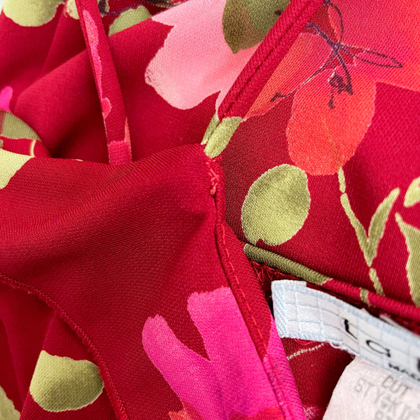 RED FLORAL RUFFLE MIDI DRESS (S)