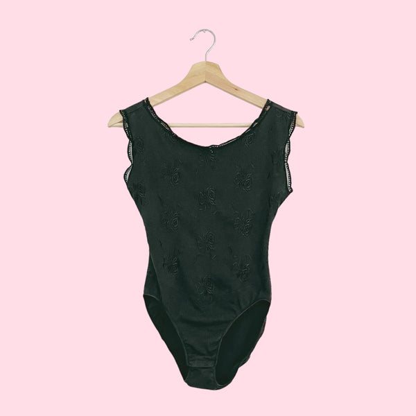 BLACK EMBROIDERED EYELET BODYSUIT (S/M)