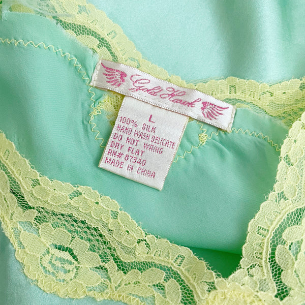 MINT LACE TRIM SILK TANK (L)