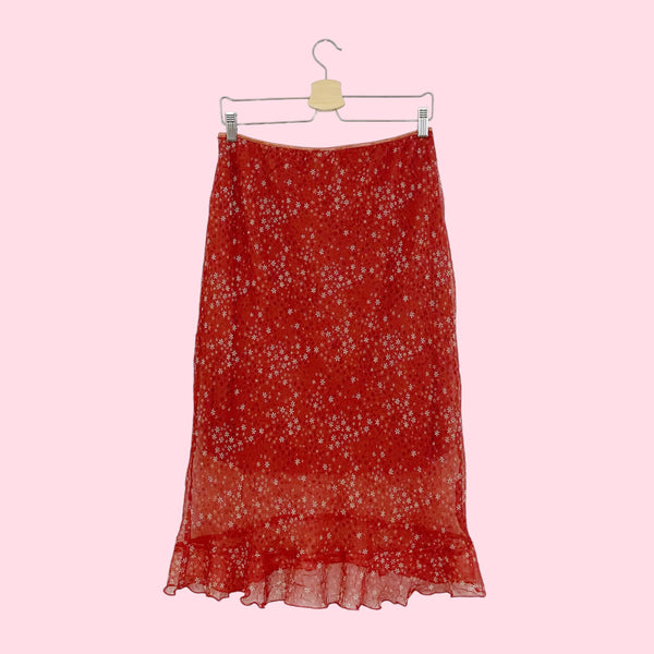 RUST FLORAL MIDI SKIRT (XL/XXL)