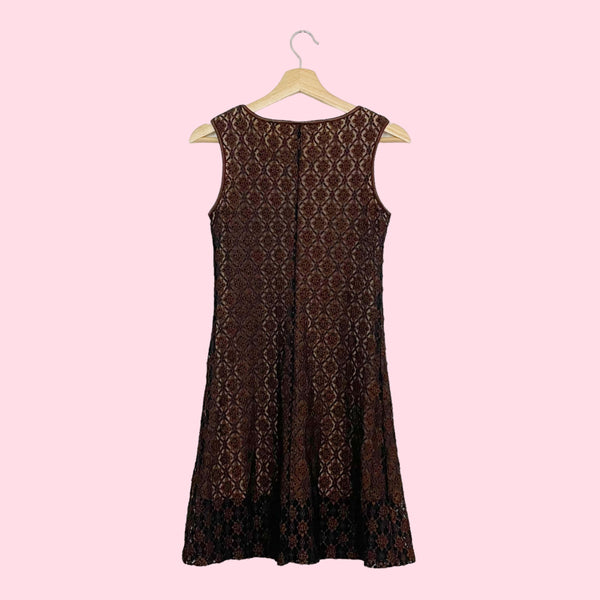 BROWN DAISY LACE MINI DRESS (S)