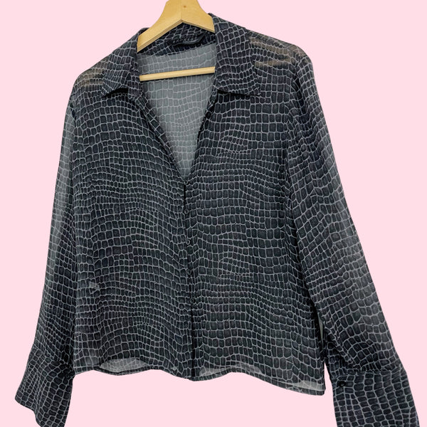REPTILE PRINT SILK SHEER BLOUSE (L)