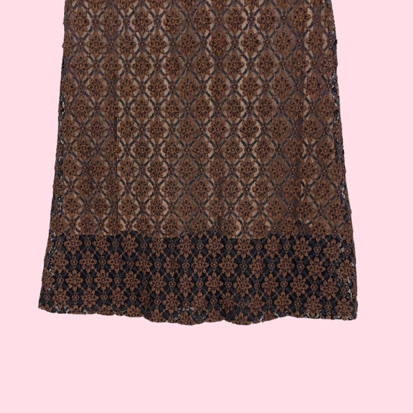 BROWN DAISY LACE MINI DRESS (S)