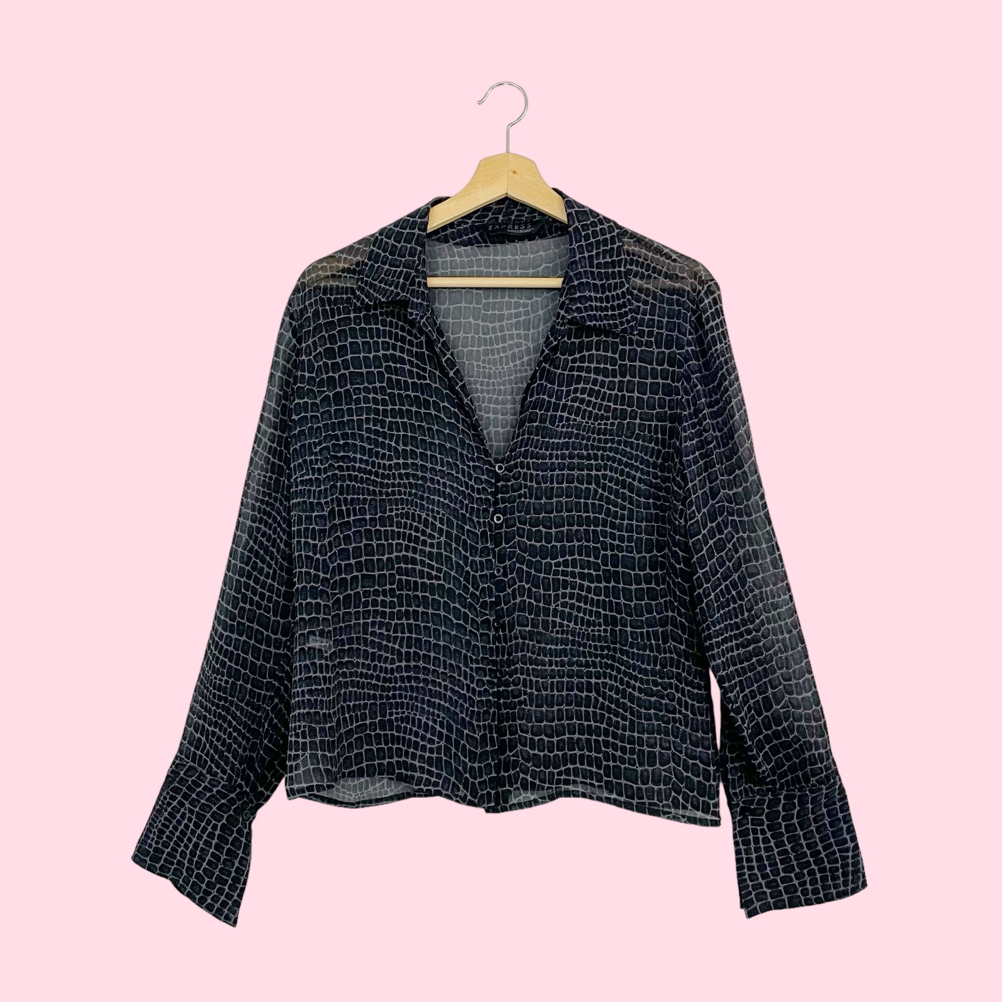 REPTILE PRINT SILK SHEER BLOUSE (L)