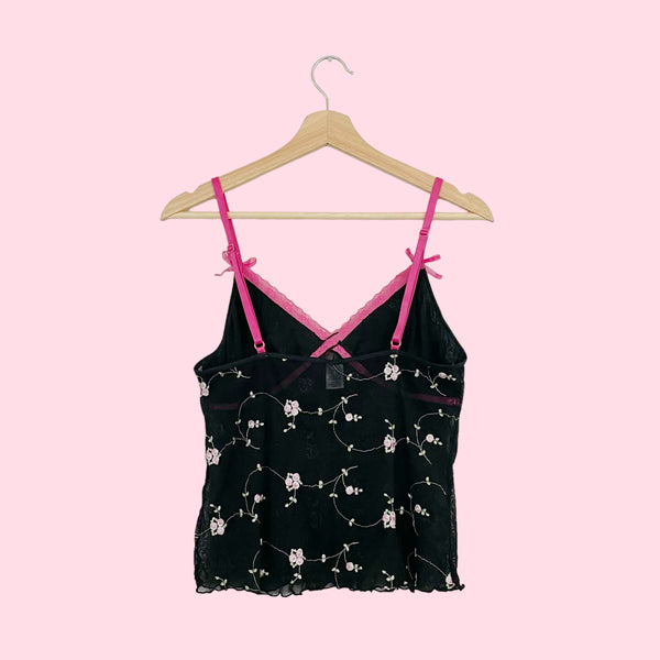 FLORAL EMBROIDERED MESH TANK (M)