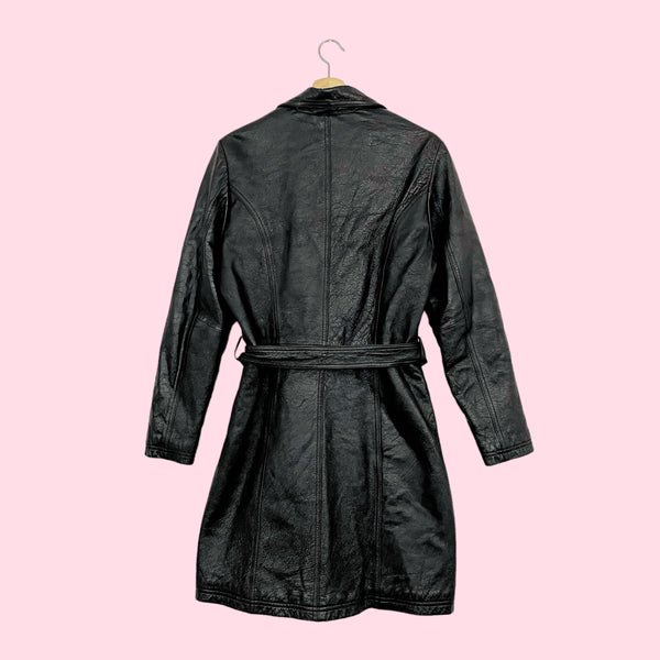 BLACK LEATHER TRENCH COAT (M)