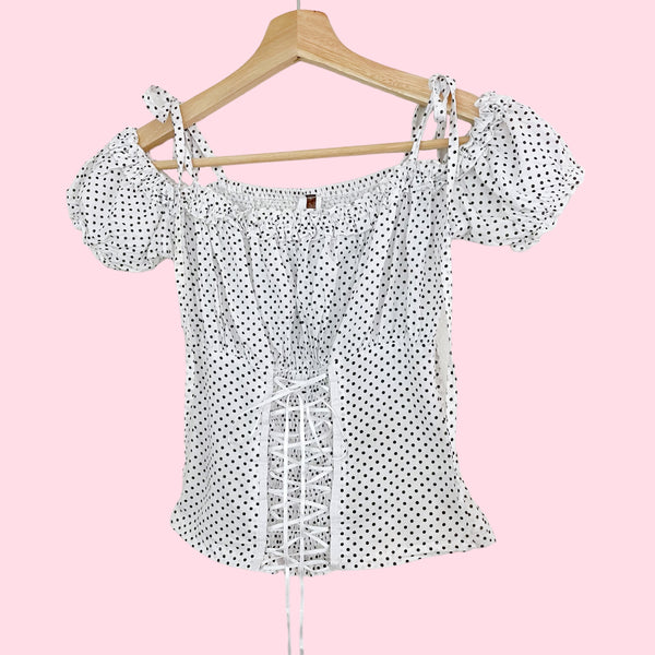POLKA DOT LACE UP MILKMAID TOP (XS/S)